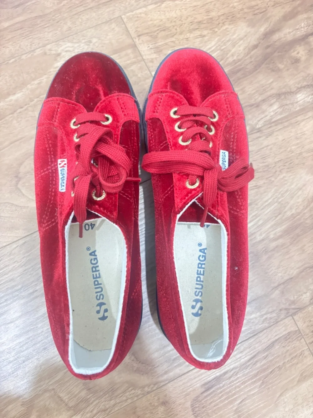 Superga 2790 Platform Sneakers EU 40 Red Velvet Gold Eyelets Black Sole